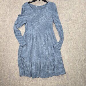 Gray Ribbed Knit Long Sleeve Dress M